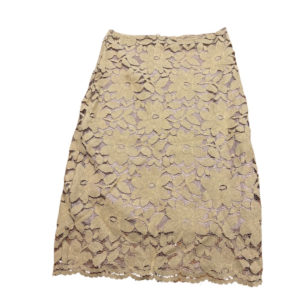 Champagne‎ Floral Lace Skirt – Size L.  – Fully Lined – Back Zipper – Midi Skirt